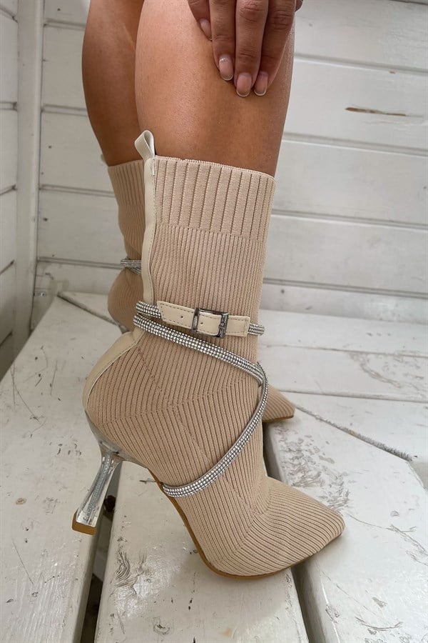 Camelia Beige Knitwear Boots