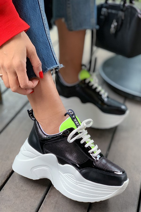 Carmen Siyah Neon Yeşil Sneakers