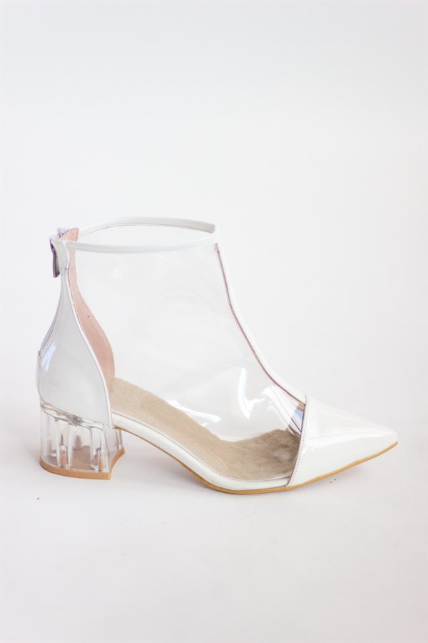 Love All Day White Patent Leather Clear Glass Heeled Boots