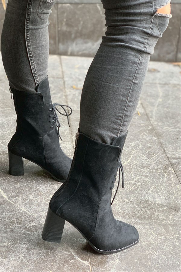 Olivia Black Suede Lace Up Boots