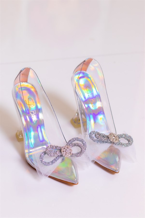 Beauty Hologram Colored Transparent Stilettos With Ribbon