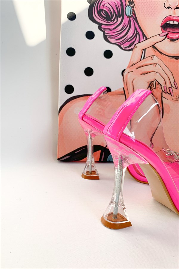 Fuego Neon Pink Transparent Stilettos With Stony