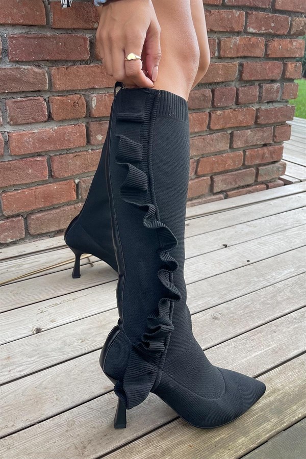 Offer Black Knitwear Heeled Boots