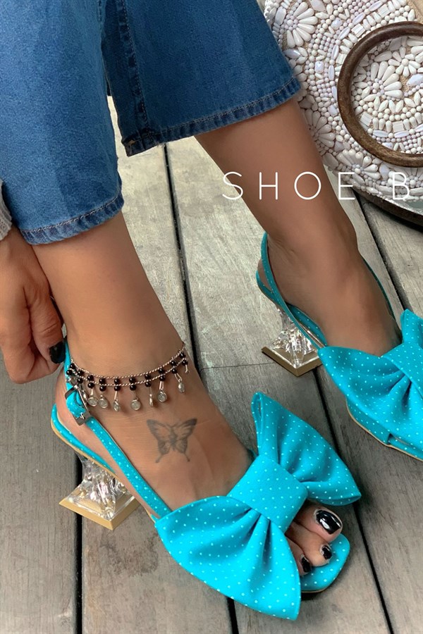 Queen Spotted Turquoise Transparent Heeled Sandals
