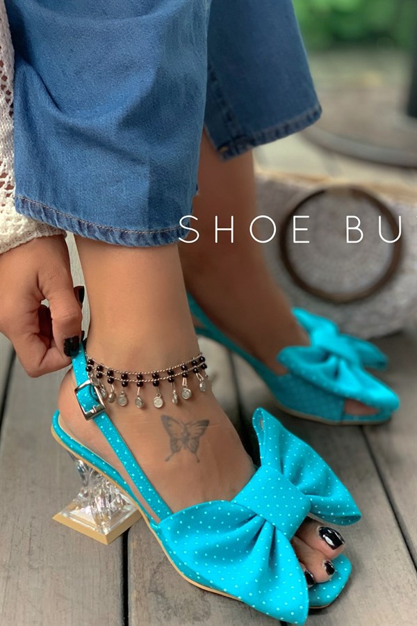Queen Spotted Turquoise Transparent Heeled Sandals