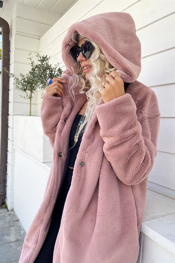 Rabbit Powder Plush Fur Coats With Hood